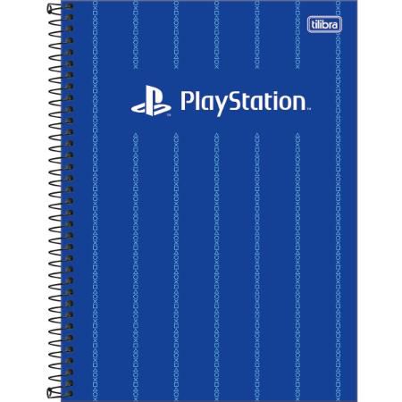 Caderno Espiral capa Dura Playstation Azul Logos 160 Folhas