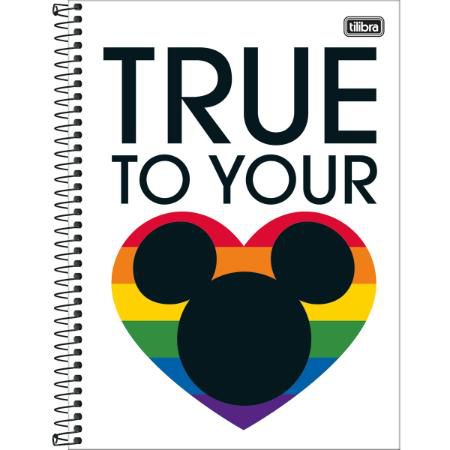Caderno Capa Dura Mickey Rainbow Fundo Branco 80 Folhas