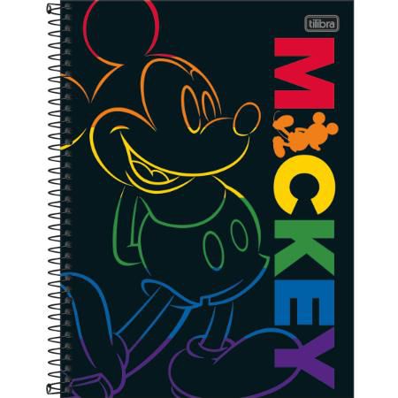 Caderno Capa Dura Mickey Rainbow Fundo Preto 160 Folhas