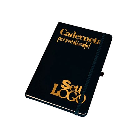 Caderneta Personalizada G  12,5x17,2 C/ pauta 80 Folhas Preto
