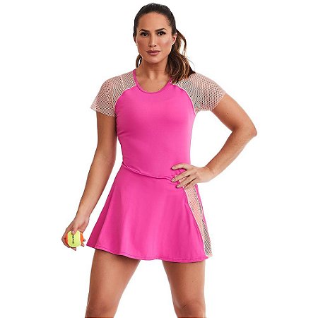 Macaquinho Saia Fitness Beach Tennis Rosa Pink CAJUBRASIL