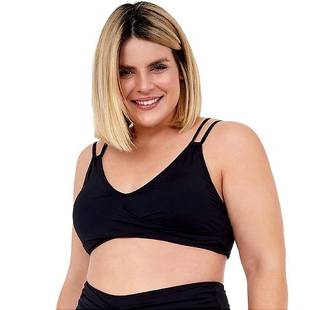 Busto Avulso Plus Size Efeito Transpassado Preto NEW BEACH