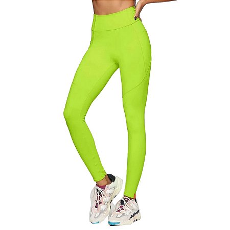 Calça legging fitness levanta bumbum com detalhe em renda amarelo neon  estampa ink - Novidade