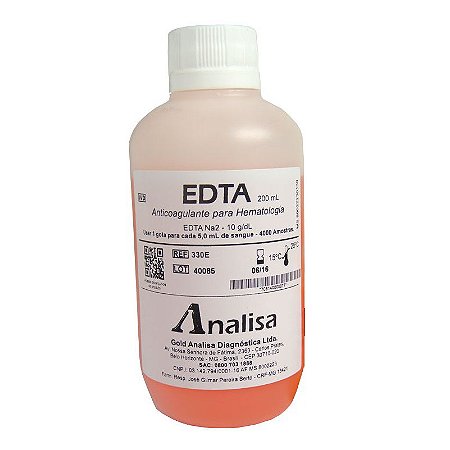 Edta - Anticoagulante Para Hematologia - 250ml - Gold Analisa