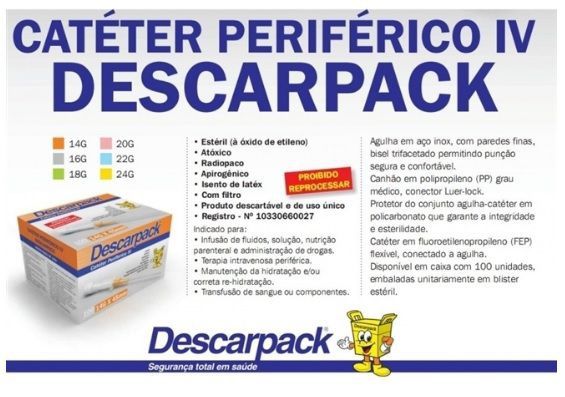 Catéter Intravenoso 22G AZUL C/100 - Descarpack
