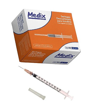 Seringa 1ML Insulina com Agulha 13 x 45 MM CX/100 UN -  Medix