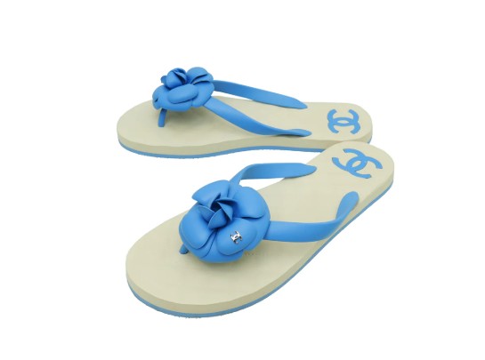 Chanel Bicolor CC Camellia Flip Flops Sandals