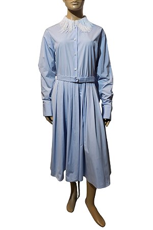 Prada - Vestido midi em popeline azul