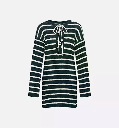 Suéter Longo Christian Dior Tricô Listrado