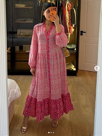 Vestido Longo Chemise Estampado Algodão