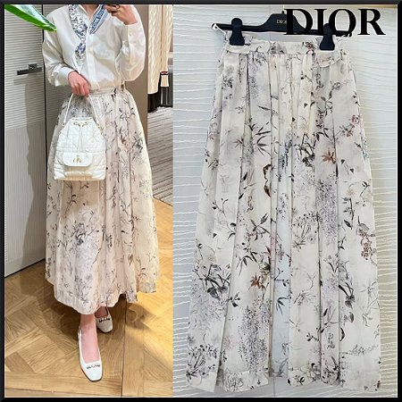 Christian Dior - Saia Midi Estampada Algodão
