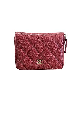 Chanel - Carteira em couro lambskin vermelha