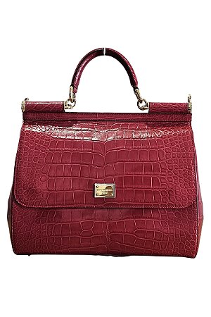 Dolce & Gabbana Red Sicily Crocodile Tote Top