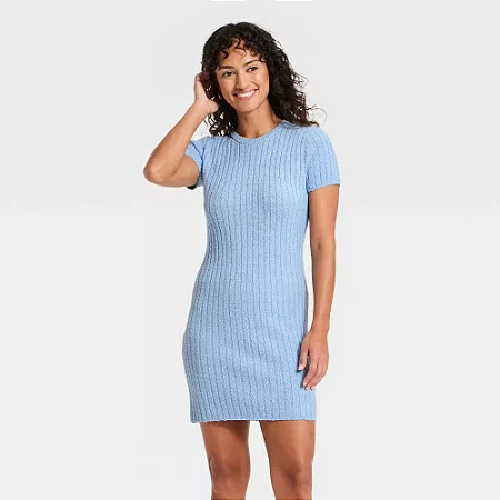 Vestido Curto Canelado Azul Universal Thread