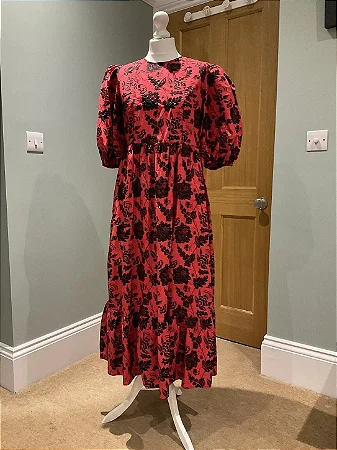 Zara Vestido Longo Bordado em Algodão