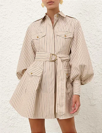 ZIMMERMANN Vestido curto Memento Utility listrado com cinto