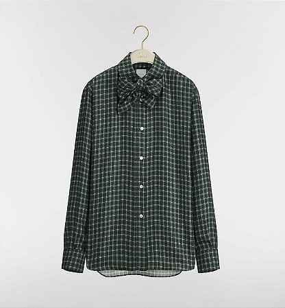 Christian Dior - Blusa Sarja de seda Dior xadrez multicolorida verde