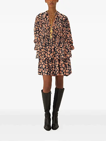 Chloé vestido mini crepe de chine franzido