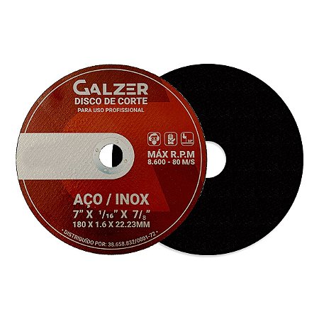 DISCO DE CORTE INOX  7 (180X1.6X22MM) - GALZER