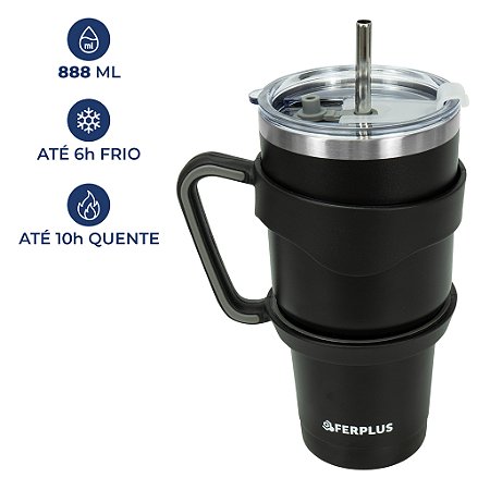 Copo Térmico 888 Ml Com Parede Dupla Quente E Gelado Cor Preto