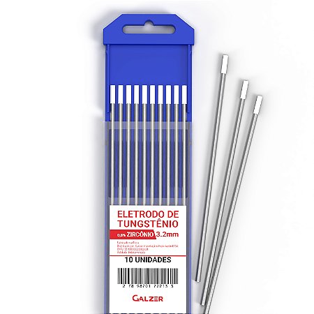 Kit 10 Peças Eletrodo Tungstênio 2,40 Ponta Branca 0,8% Zircônio