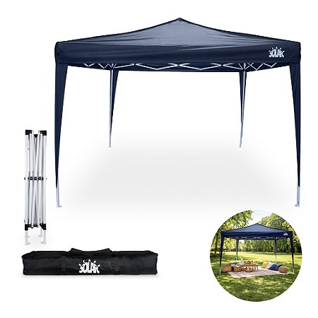 Tenda Feira Sanfonada Dobrável 3x3 Jardim Praia Cor Azul