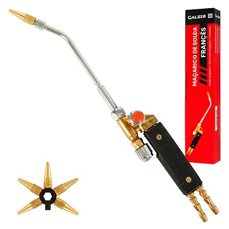 Kit Maçarico Tipo Francês Solda Com 5 Ponteiras / Bicos