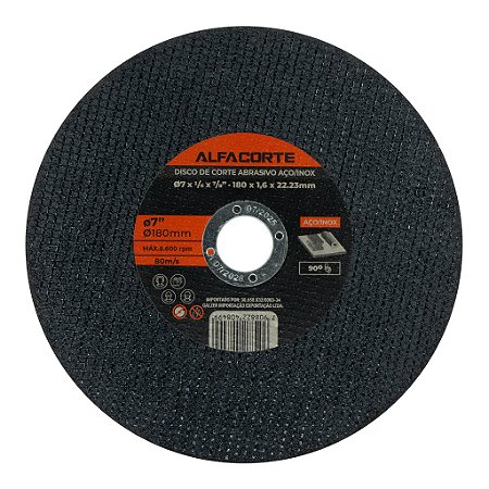 Disco de Corte Abrasivo para Aço e Inox 180 mm x 22,23 mm