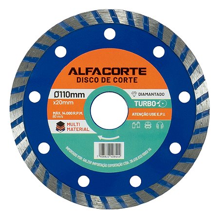 Disco de Corte Diamantado Turbo 110mm x 20mm P/ Concreto, Cerâmica, Alvenaria e Pedras