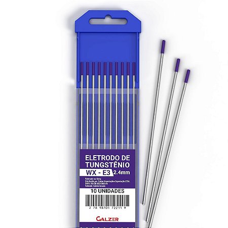 Kit 10 Eletrodos De Tungstênio 2.4mm Universal Wx-E3 - Ponta Lilás
