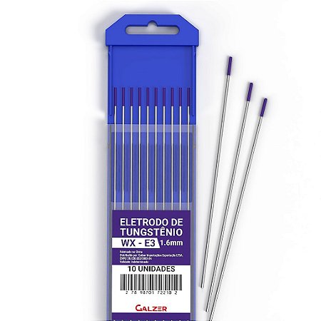 Kit 10 Eletrodo De Tungstênio 1.6mm Universal Wx-E3 - Ponta Lilás