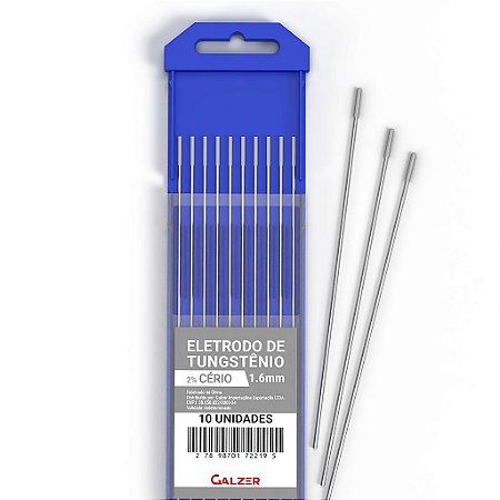 Kit 10 Eletrodo De Tungstênio 1.6mm 2% Cério Wc-20 - Ponta Cinza