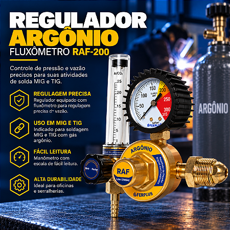 Regulador De Pressão Para Gás Argônio Com Fluxômetro RAF-200