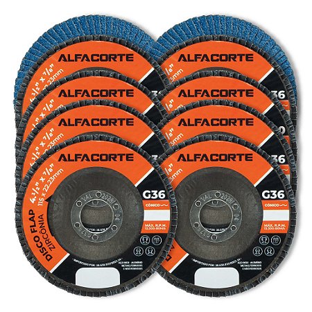 Kit 10 Disco Flap Zircônia 115mm Azul 4.1/2 Grão 36 Cônico