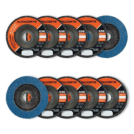 Kit 10 Disco Flap Zircônia Azul 4.1/2 Grão 36 Desbaste E Lixamento