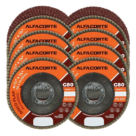 Kit 10 Disco Flap Aluminio 4.1/2 x 7/8 De Grao 80 Lixadeira Cônico