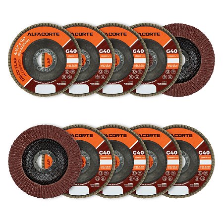 Kit 10 Disco Flap Oxido Aluminio 4.1/2 x 7/8 De 115mm Grão 40 Lixadeira