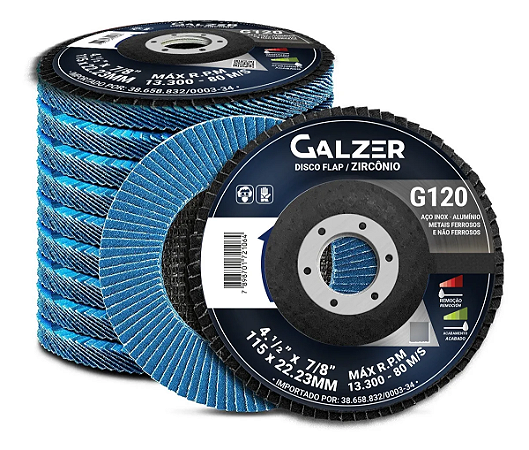Kit 10 Disco Flap 4.1/2 x 7/8 Grão 120 Cônico Com 10 Unidades