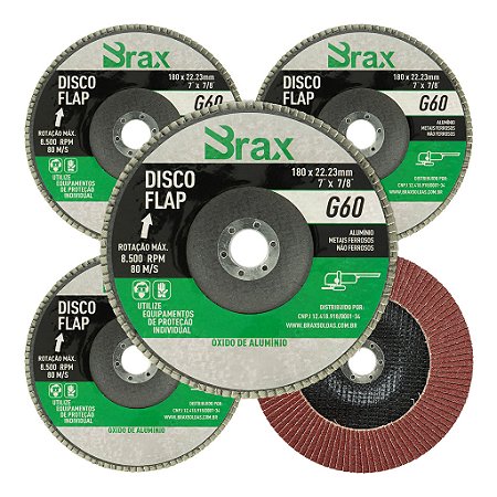 Kit 5 Disco Flap 7 Polegadas 180mm Grão 60 Para Lixadeira
