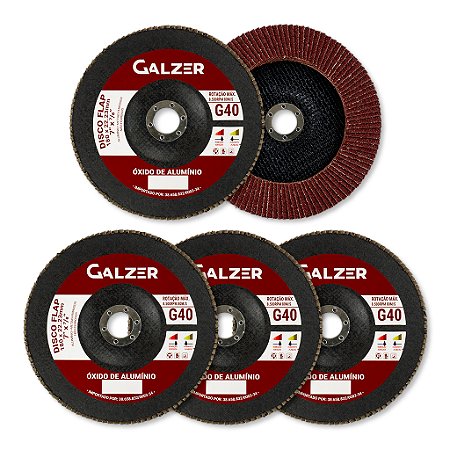 Kit 5 Disco Flap Aluminio 7 Polegadas 180mm Grao 40