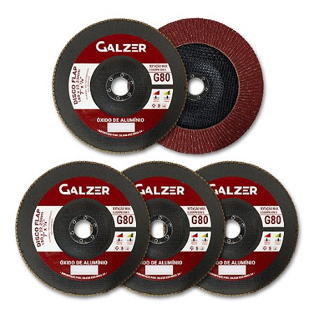 Kit 5 Disco Flap Alumínio Marrom 7 Polegadas 180mm Grão 80