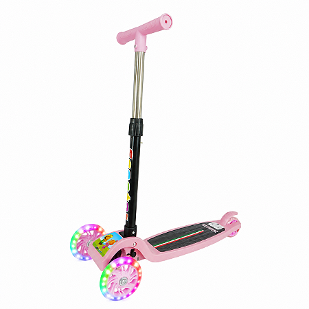 Patinete Infantil Rosa 3 Rodas De Led Dobrável Scooter Crianças