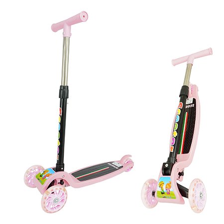 Patinete Infantil Rosa 3 Rodas De Led Dobrável Scooter Crianças