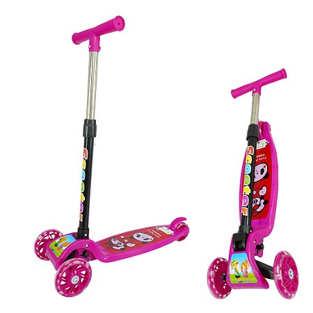 Patinete Infantil 3 Rodas De Led Dobrável Scooter Para Crianças Panda Rosa