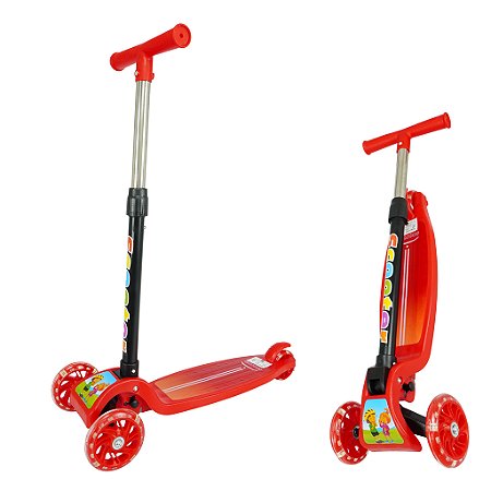 Patinete Infantil 3 Rodas Scooter Com Led Dobrável Ferrari Vermelho