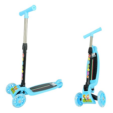 Patinete Infantil 3 Rodas De Led Dobrável Scooter Crianças Azul