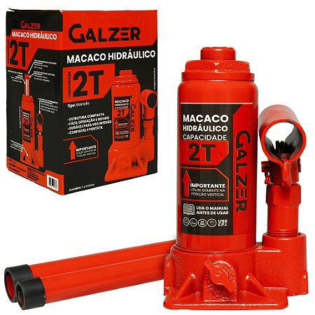 Macaco Hidráulico Tipo Garrafa 2 Toneladas Vermelho