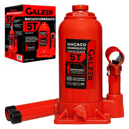 Macaco Hidráulico Tipo Garrafa 5 Toneladas Vermelho