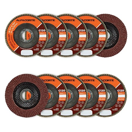Kit 10 Disco Flap Aluminio 4.1/2 x 7/8 De 115mm Grão 120 Lixadeira Cônico