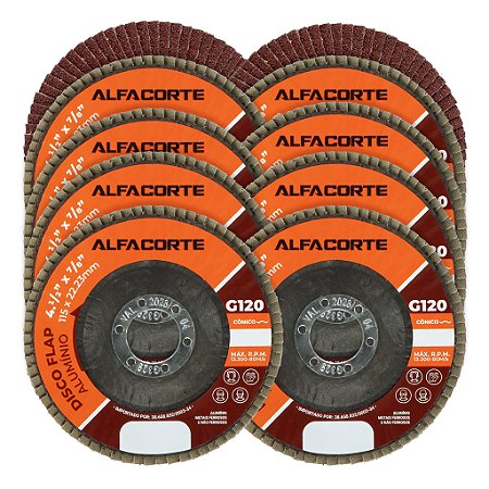 Kit 10 Disco Flap Aluminio 4.1/2 x 7/8 De 115mm Grão 120 Lixadeira Cônico